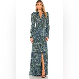 Veronica Beard Green and Blue Floral Long Sleeve Dress